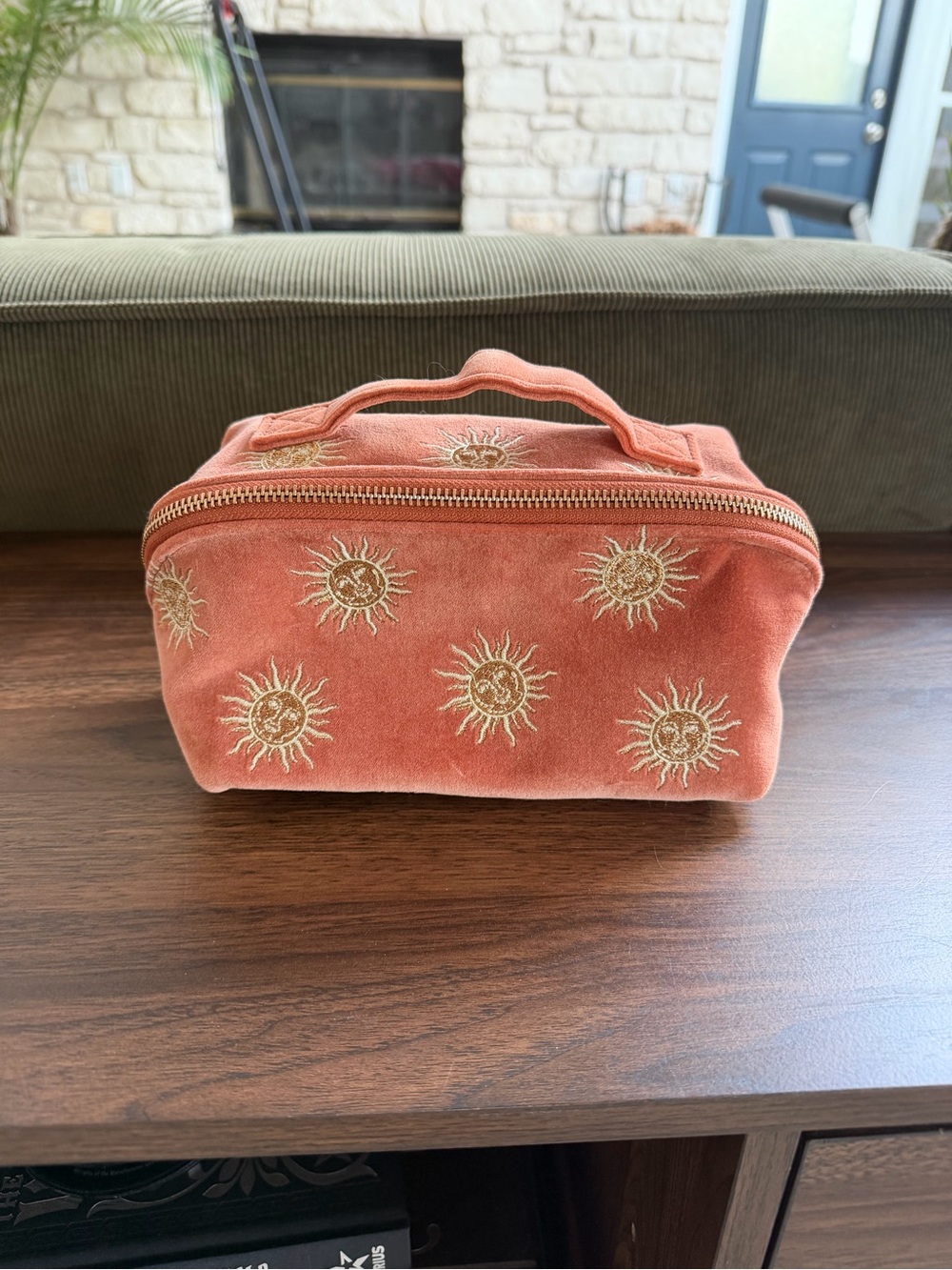 Elizabeth Scarlett Velvet Sun Embroidered Cosmetic Pouch